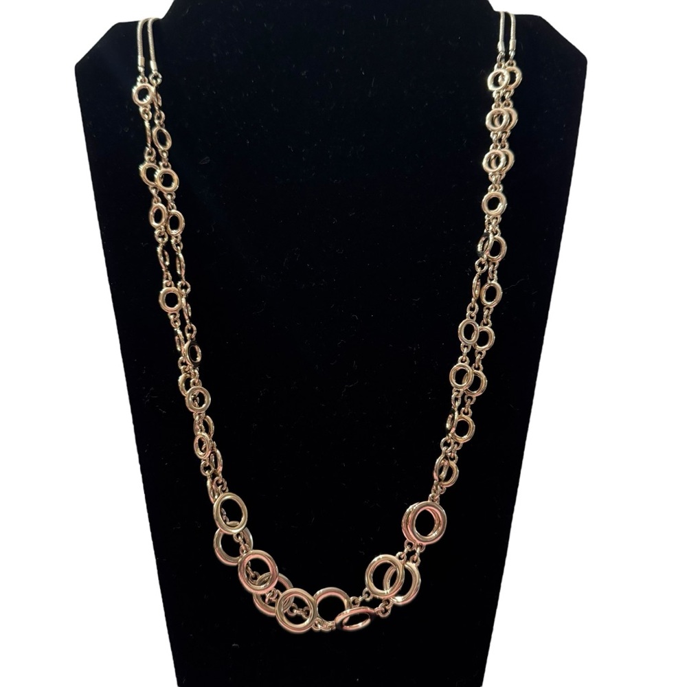 Talbots Gold Tone Circle Link Necklace Graduated Layered Snake Chain 35”